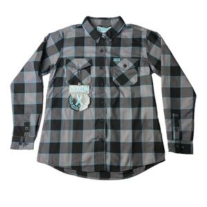 Dixxon Flannel Tesha Long Sleeve Button Down Shirt Womens Large Black Gray NWT
